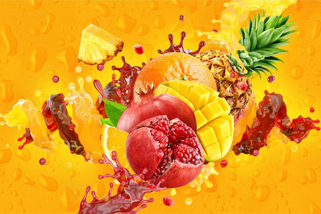 Tropical fruits wallpaper design file showing detailed fruit pattern with dynamic splash effect