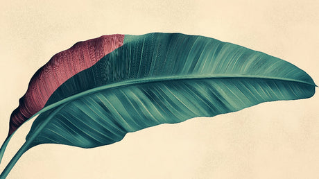 Large-scale tropical leaf wallpaper design file showing detailed burgundy and green botanical pattern