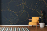 Gold leaf pattern on navy backdrop enhancing an entryway