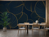 Art deco tropical leaves creating depth in a powder room