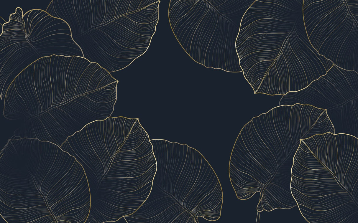 Tropical leaf pattern design file showing detailed gold veining on navy background
