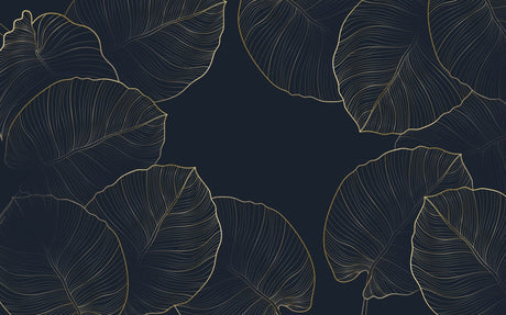 Tropical leaf pattern design file showing detailed gold veining on navy background