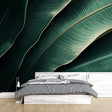 Tropical leaf wallpaper creating a luxurious atmosphere in a modern living room with natural light
