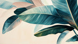 Tropical leaves wallpaper design file showing detailed turquoise botanical pattern on beige background