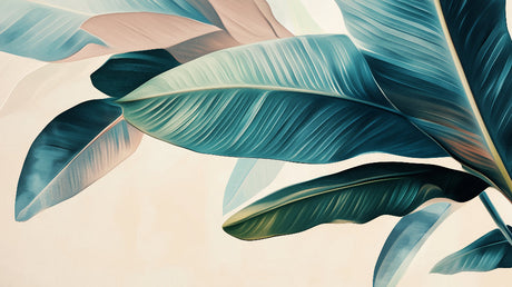 Tropical leaves wallpaper design file showing detailed turquoise botanical pattern on beige background