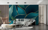 Art deco tropical wallpaper showcased in master bedroom with golden evening light