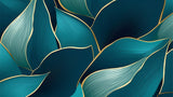 Design file of teal and gold tropical leaf pattern showing intricate art deco details