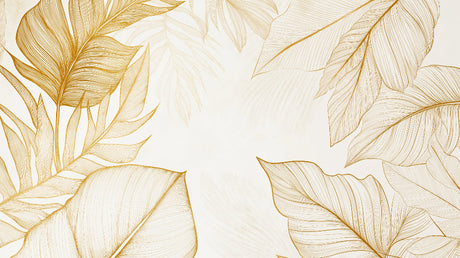 Golden tropical leaves wallpaper design file showing detailed line art pattern on white background