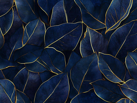 Tropical leaf pattern design file showing detailed gold veining on navy background