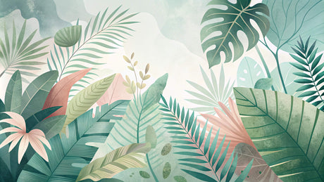 Tropical monstera leaf pattern design file showing detailed green foliage and soft shadows