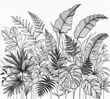 Tropical line art wallpaper design file showing detailed black and white botanical pattern