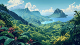 Tropical Mountain Mural Wallpaper | Paradise Bay Landscape View