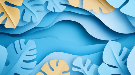 Tropical Monstera and Waves design file showing detailed 3D pattern with blue waves and beige leaves