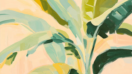 Abstract banana leaf wallpaper design file showing artistic brushstrokes and peaceful color palette