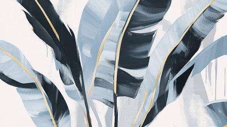 Navy and gold tropical leaf pattern design file showing detailed botanical artwork and metallic accents