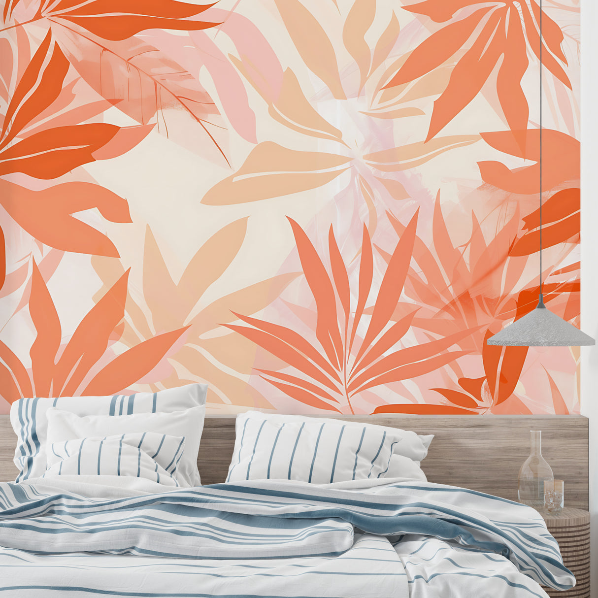 Modern tropical wallpaper bringing summer vibes to home office