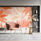 Abstract leaf pattern adding warmth to minimal hallway design