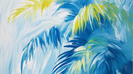 Abstract palm leaves design file showing detailed blue and yellow pattern on white background