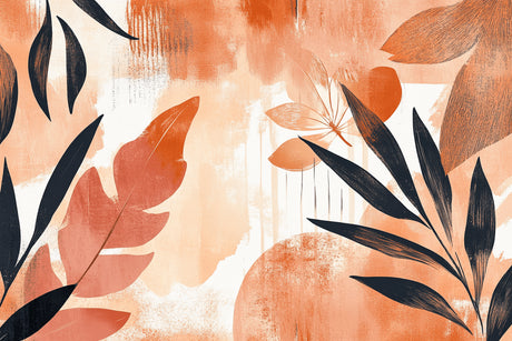 Design file of abstract terracotta and black tropical leaf pattern