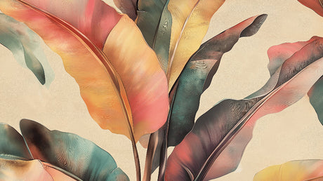 Banana leaf wallpaper design file showing detailed coral and emerald pattern