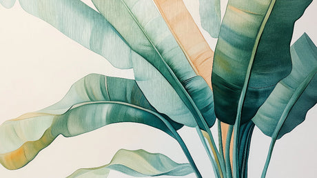 Tropical banana leaf wallpaper creating a stunning backdrop in a modern dining room with natural light