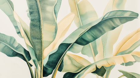 Banana leaf wallpaper design file showing detailed tropical pattern in green and beige tones