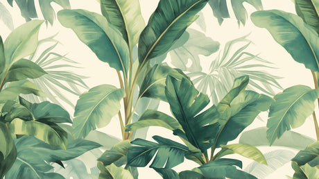 Banana leaf wallpaper design file showing detailed green tropical pattern on cream background
