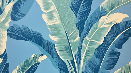 Banana leaf pattern design file showing detailed tropical leaves in blue and mint tones