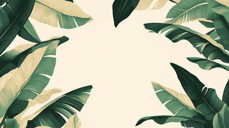 Banana leaf pattern design file showing detailed emerald and sage green leaves on beige background