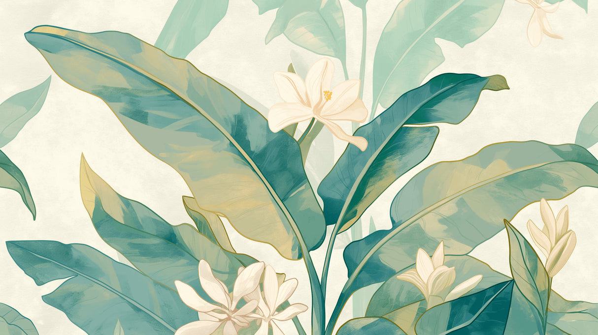 Banana leaf and white blossom design file showing intricate botanical pattern details