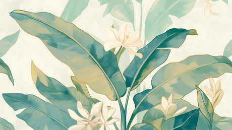 Banana leaf and white blossom design file showing intricate botanical pattern details