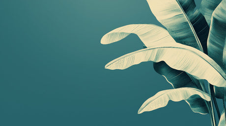 Banana leaves on teal background design file showing detailed botanical pattern