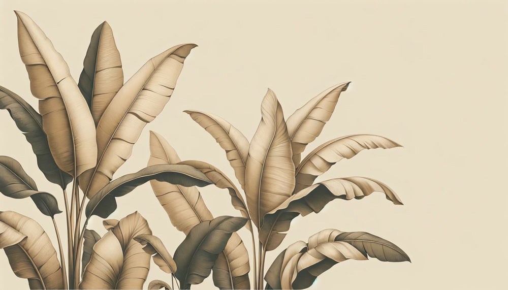 Beige tropical banana leaves design file showing detailed botanical pattern and natural textures