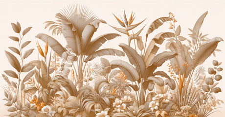 Beige tropical palm design file showing detailed exotic flora pattern with golden accents