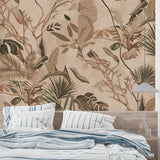 Palm Leaf Mural in hallway displaying sophisticated beige botanical design