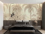Nature wall mural with palm trees adding elegance to a dining room