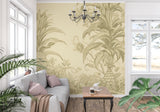 Beige pineapple toile wallpaper creating warm atmosphere in living room