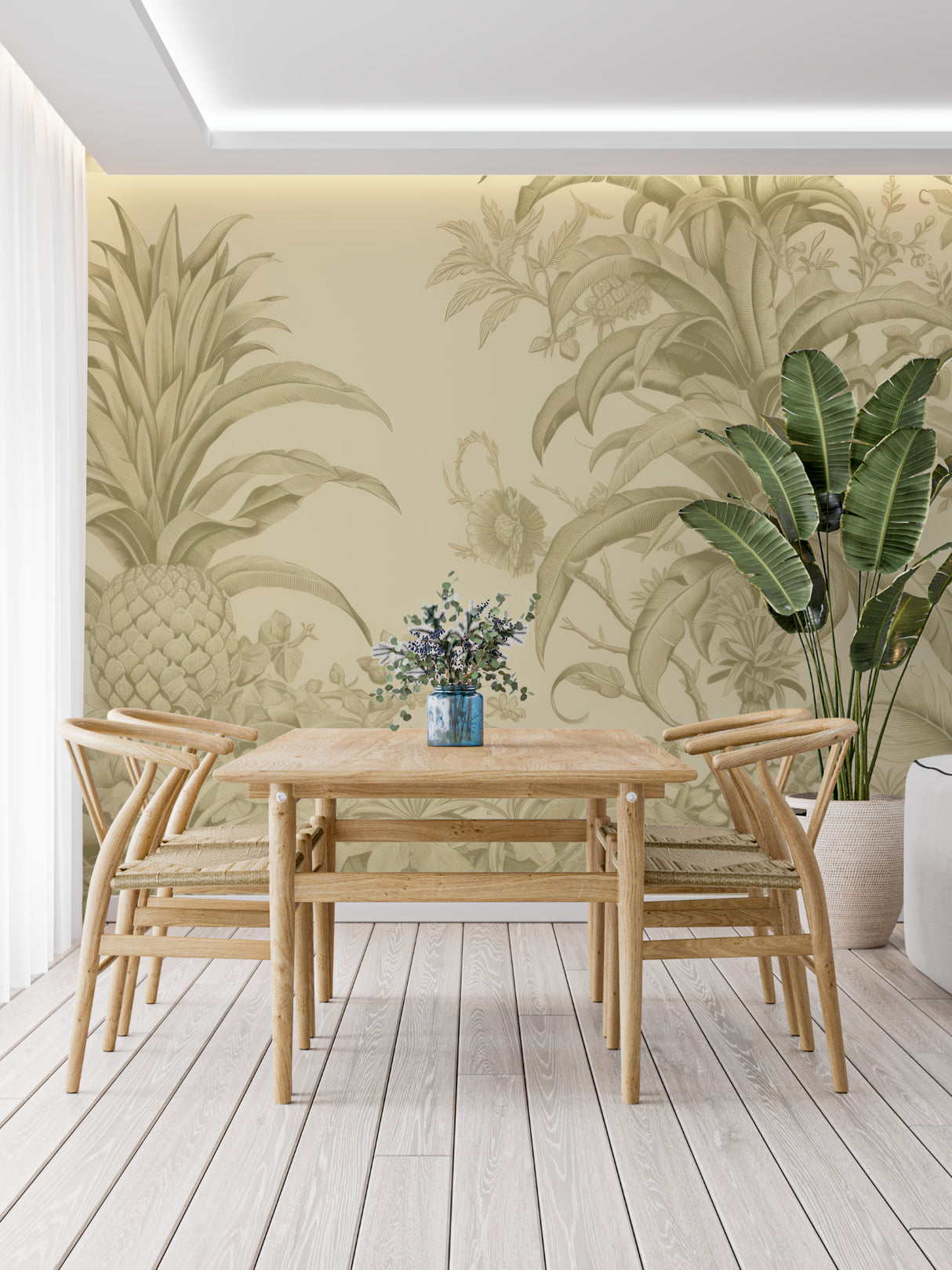 Pineapple wallpaper bringing elegance to hallway entrance