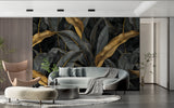 Luxury botanical wallpaper showcased in contemporary living room setting