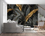 Dark tropical wall mural making statement in home office space