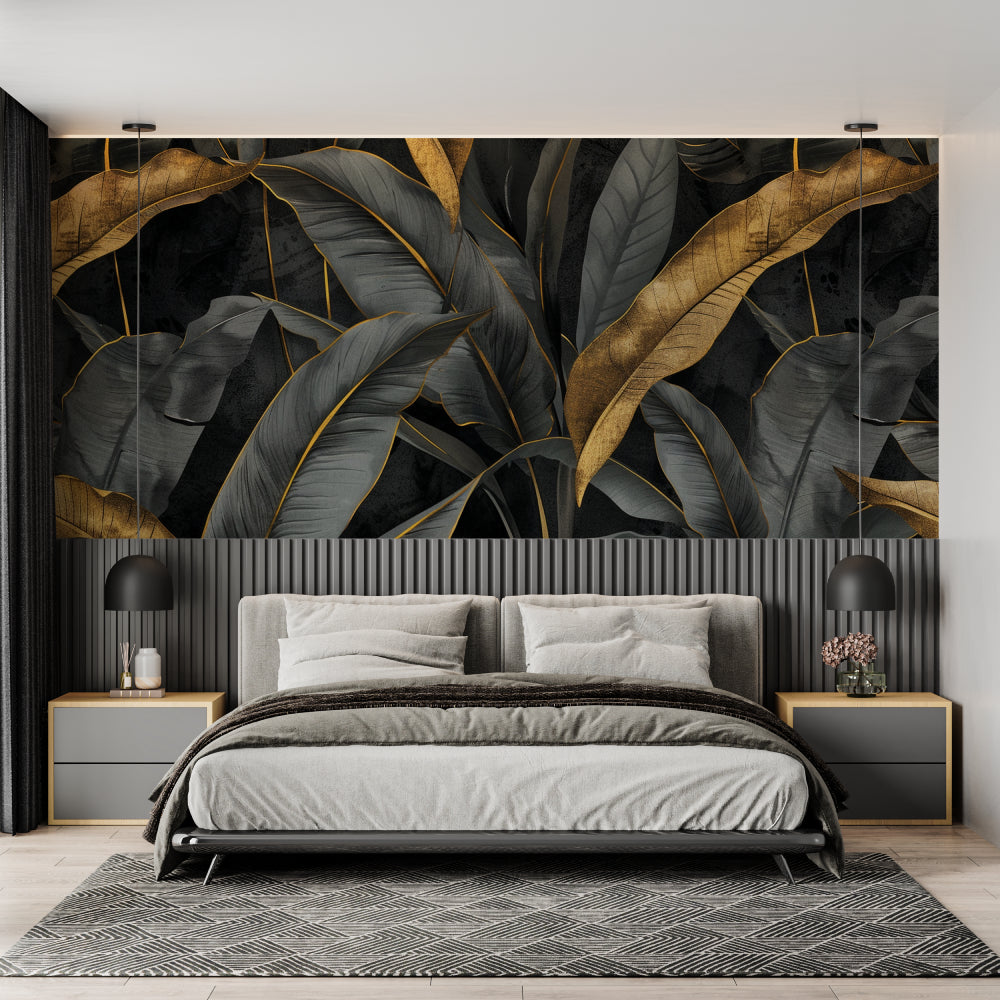 Moody banana leaf pattern enhancing modern restaurant interior