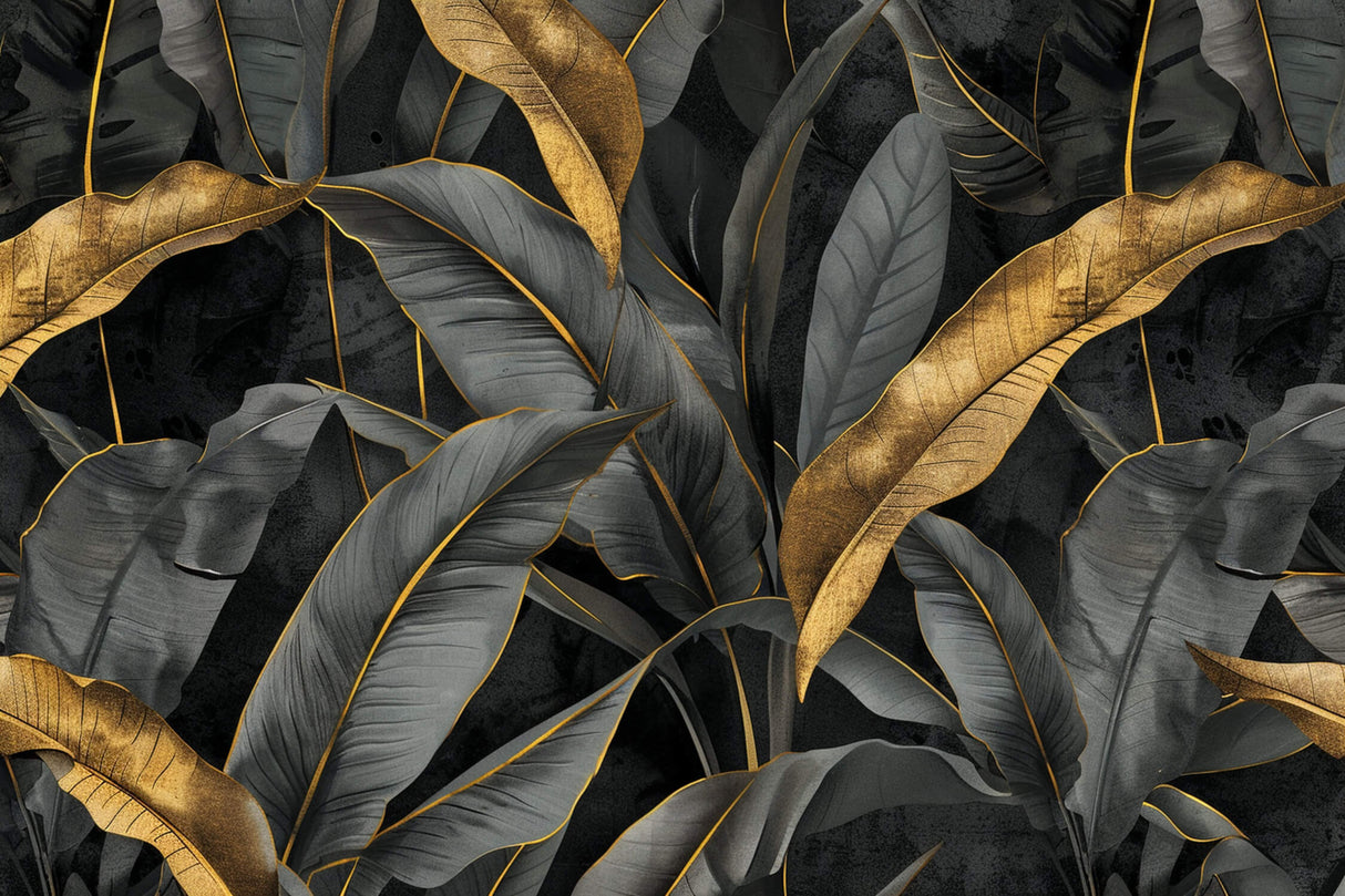 Black and gold tropical banana leaf design file showing detailed pattern and metallic accents