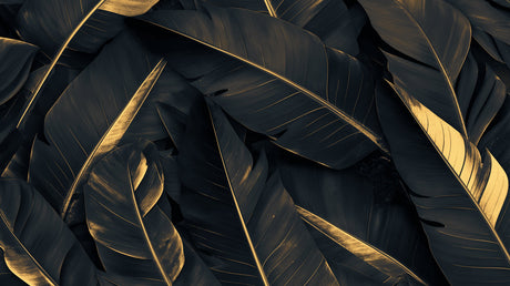 Black and gold banana leaves design file showing detailed pattern and metallic accents