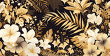Tropical botanical design file showing detailed gold palm leaves pattern on black background