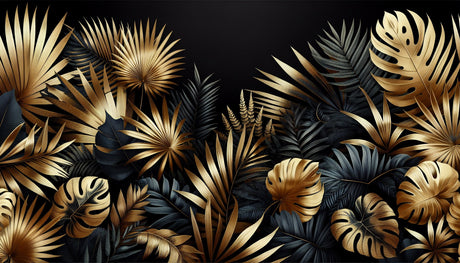 Black and gold tropical leaves design file showing intricate botanical pattern