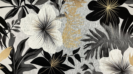 Black and gold tropical floral wallpaper design file showing detailed botanical pattern