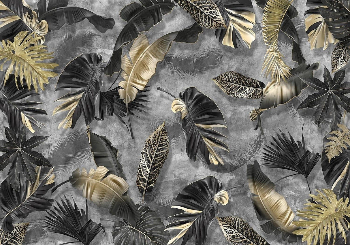 Tropical leaf design file showing detailed black monstera leaves with gold metallic highlights