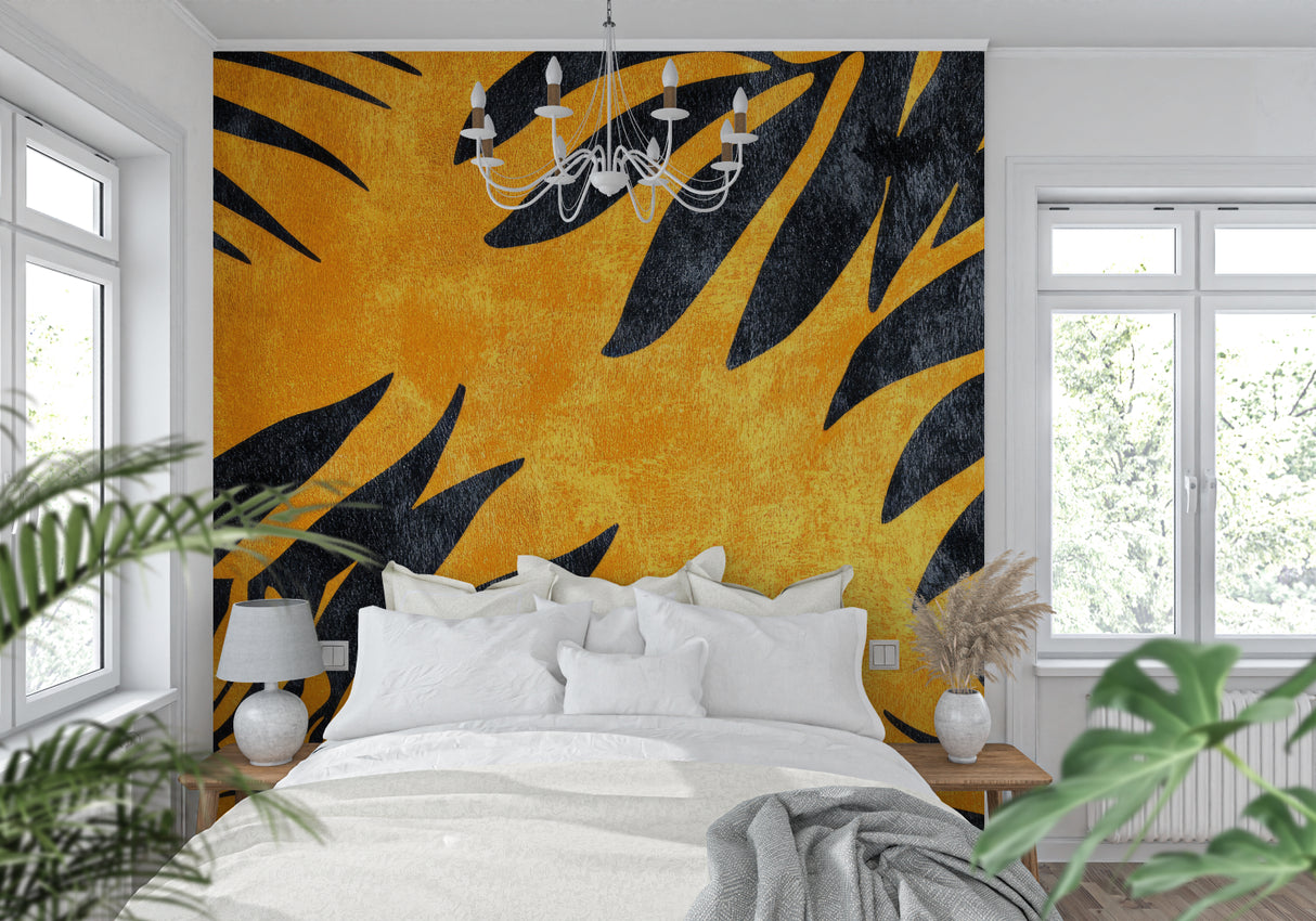 Entrance hall transformed with black and gold palm leaf wallpaper