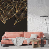 Tropical pattern wallpaper creating drama in home office setting