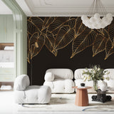 Gold leaf wallpaper adding luxury to boutique entrance hallway